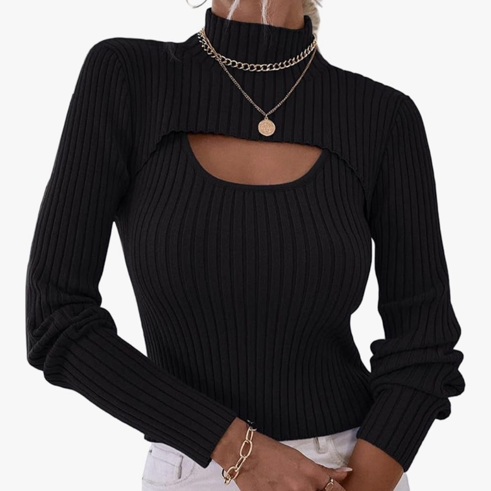 Pretty garden Black Ribbed Turtleneck 2pc Top tank and crop NWT size Large - Picture 1 of 2